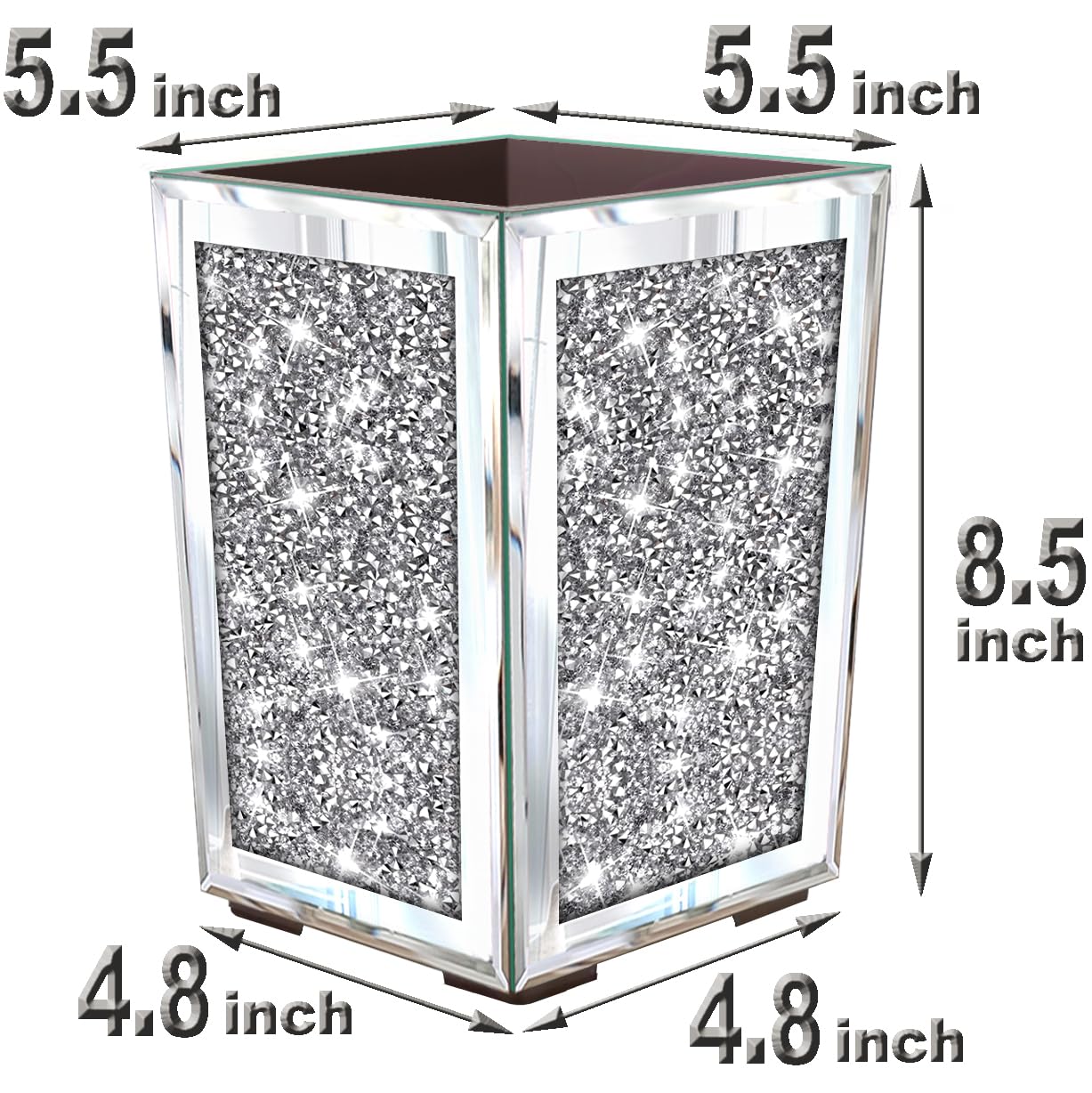 Meetart Crushed Diamond Mirrored Planter, Crystal Silver Glass Decorative Mirror Luxury Flower Pot ，with Drainage Hole and Tray for All House Plants, Succulents, Flowers, and Cactus.