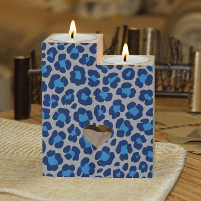 pnyoin Animal Skin Blue Black Candle Holders Gift for Women Wooden Heart Candlestick Personalized Christmas Birthday Graduation Friendship Gifts Home Wedding Dinning Party Decorative