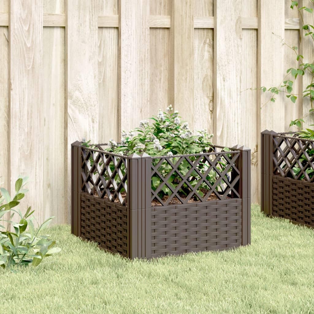 WRJENFSC Modular Raised Garden Planter Box Outdoor 17.1 Inch Square Brown Polypropylene Basketweave Planter for Flowers Herbs Vegetables on Patio Garden Terrace