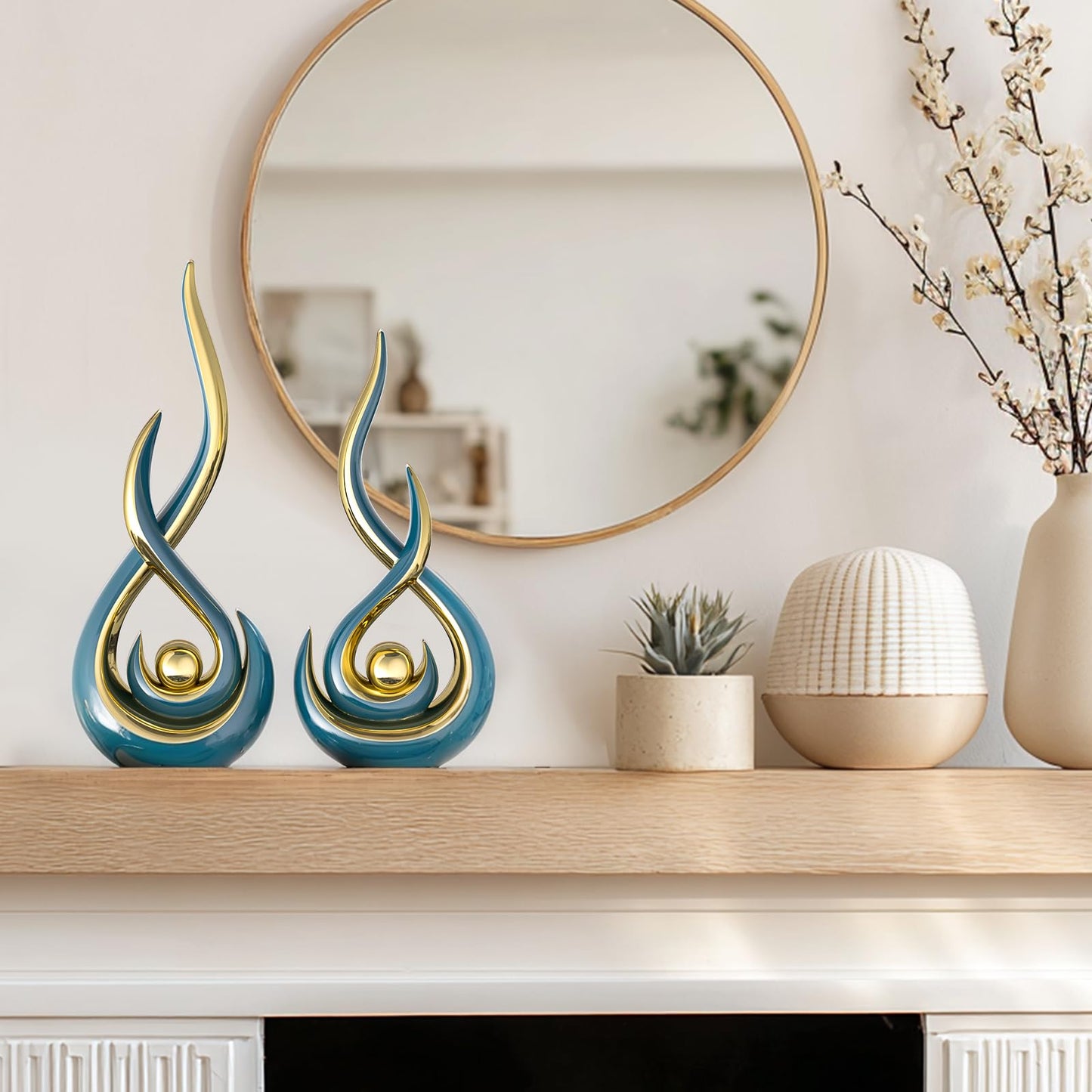 Teal Modern Abstract Art Home Decor Accent,Contemporary Statues Coffee Table Decor for Living Room,Table Centerpieces for Dining Room,Ceramic Sculptures Knick Knacks for TV Stand Show Piece (Green)