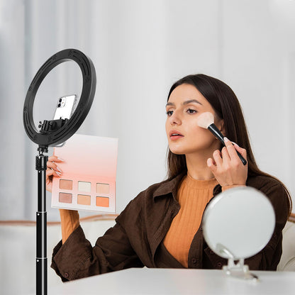 10" Ring Light with Tall Tripod Stand & Phone Holder for YouTube Video, Dimmable Led Ring Light with Remote for Camera, Video, Makeup, Selfie Photography Compatible with Smartphone