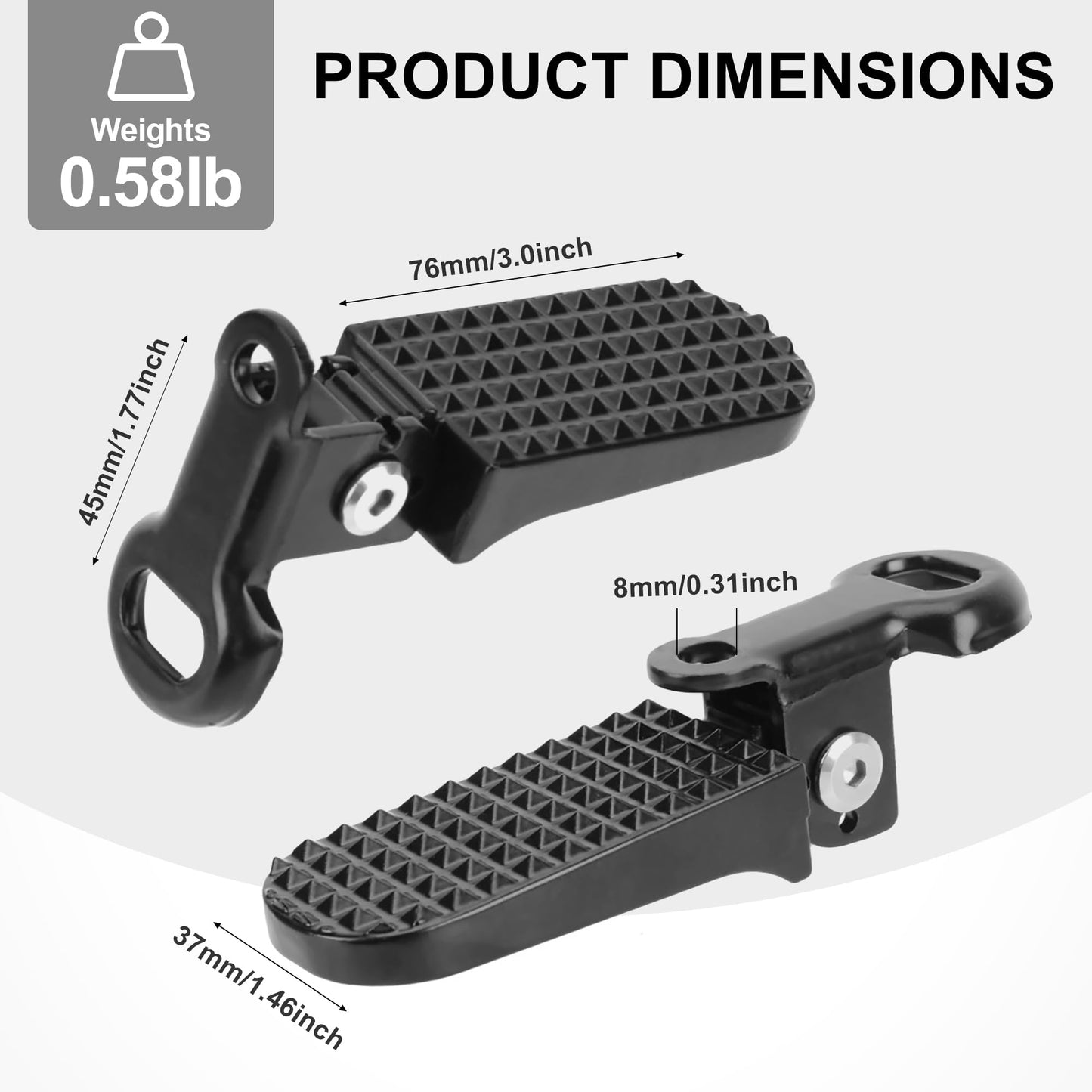 Tailcle 1 Pair Bike Rear Pedals, Mini Folding Bike Pegs, 8mm Aluminium Alloy Non-Slip Bicycle Footrests, Quick Release Foot Plates Pedals for Mountain Bike E-Bike (Black and Silver)