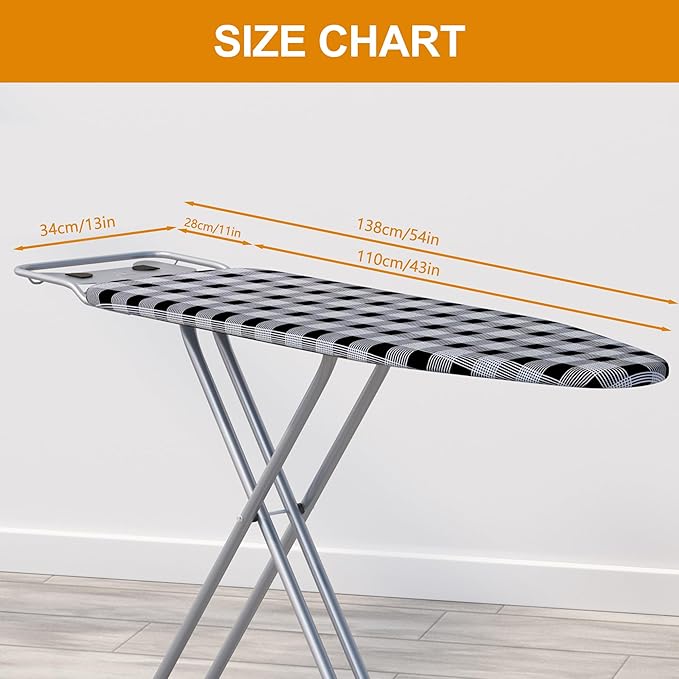 Ironing Board 13" X 43" W/Extra Thick Heavy Duty Padded Cover, Height Adjustable