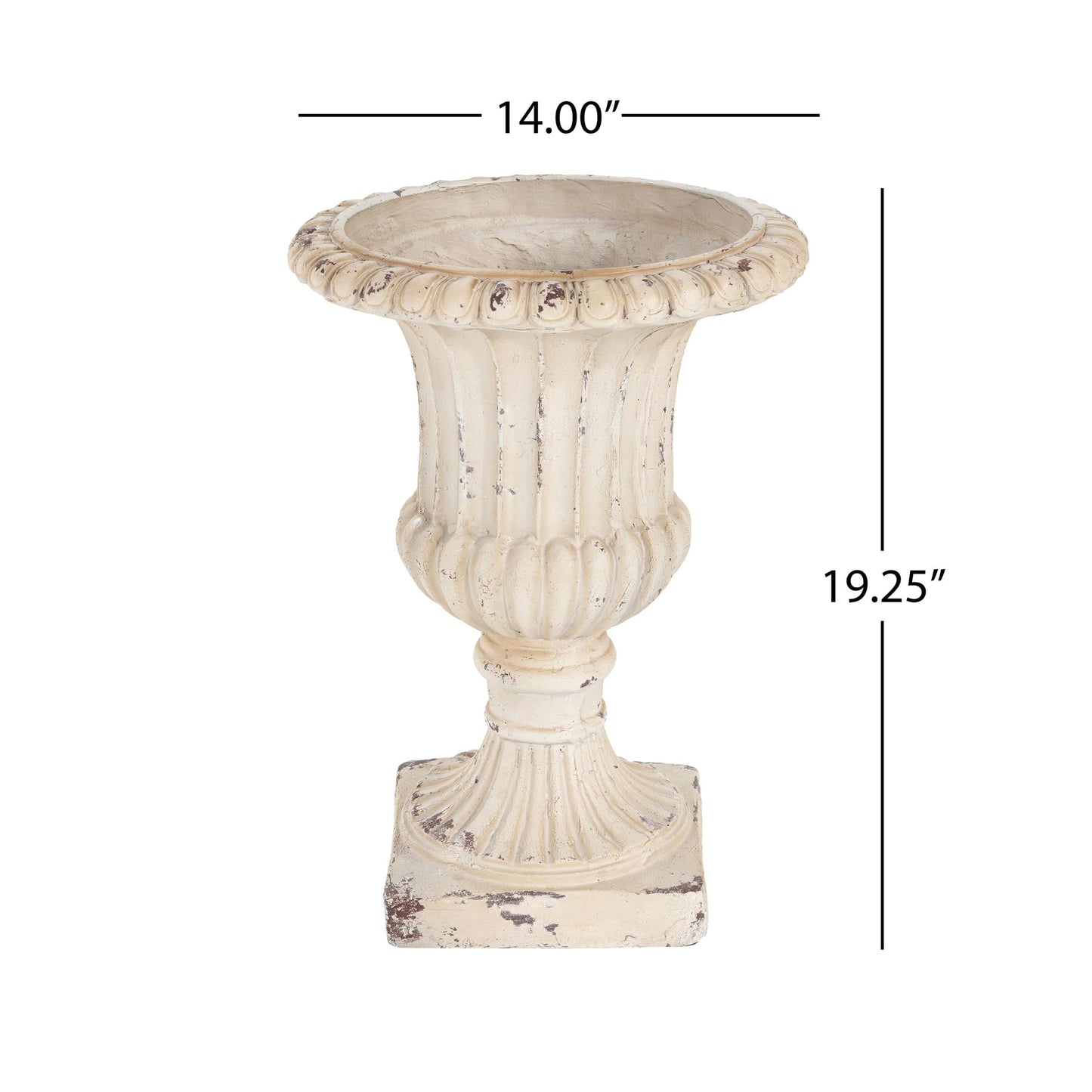 PETALORE Antique White Urn Planter 19.25" H, Pedestal Planters for Outdoor Plants, Hand-Painted Tall Urn Flower Pot, Durable Magnesium Oxide Decorative Garden Planter for Porch and Patio