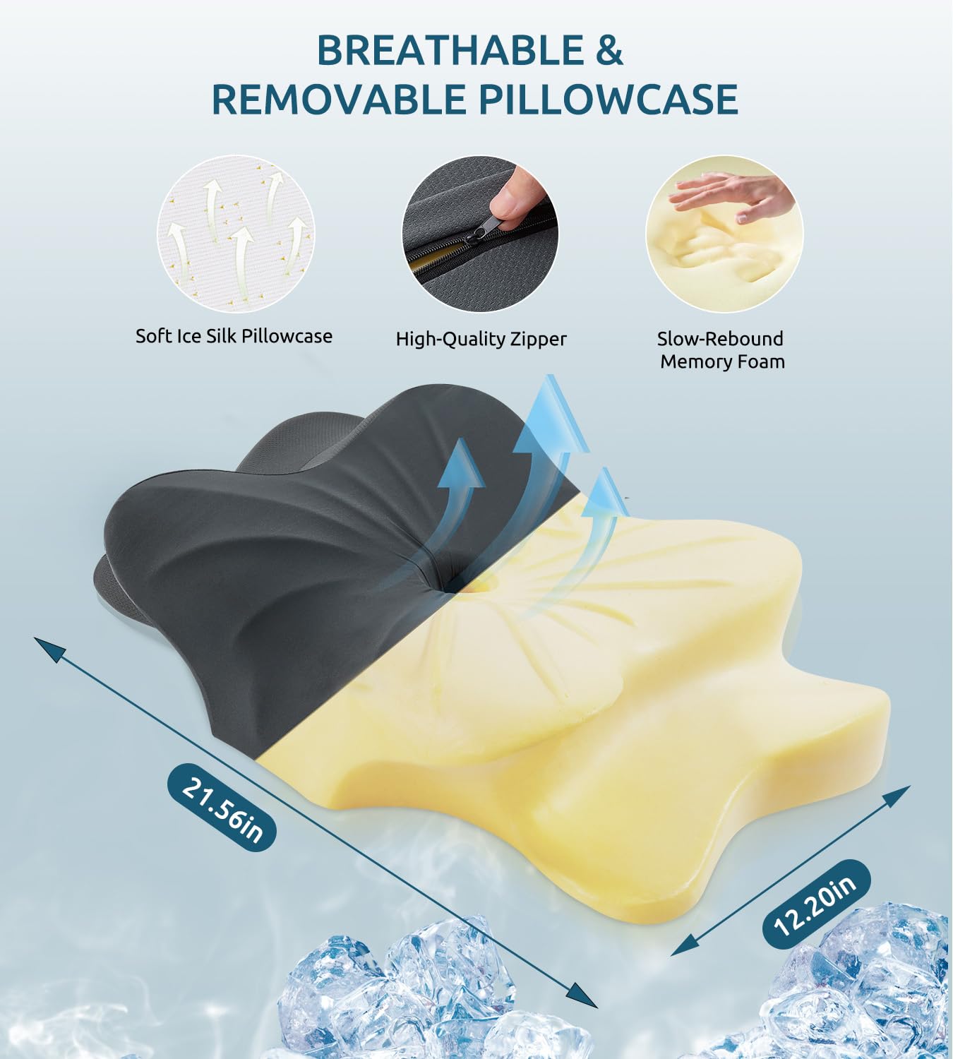Cervical Pillow for Neck and Shoulder, Ergonomic Contour Memory Foam Pillows for Sleeping, Cooling Neck Support Pillow for Back Stomach Side Sleeper Dark Grey