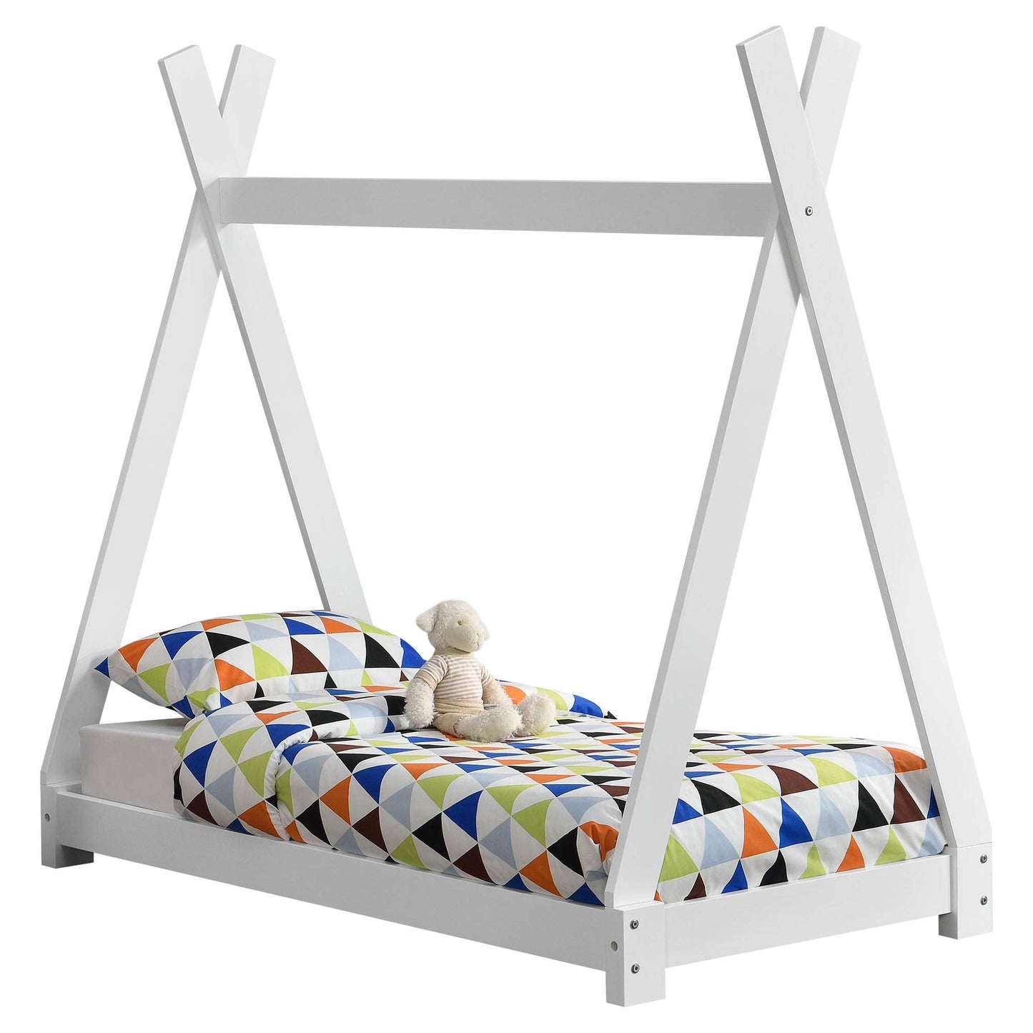 [en.casa] Children Bed 148x76x140cm Matte White Bed for Kids Pine Wood Bed Frame Indian Tent Design