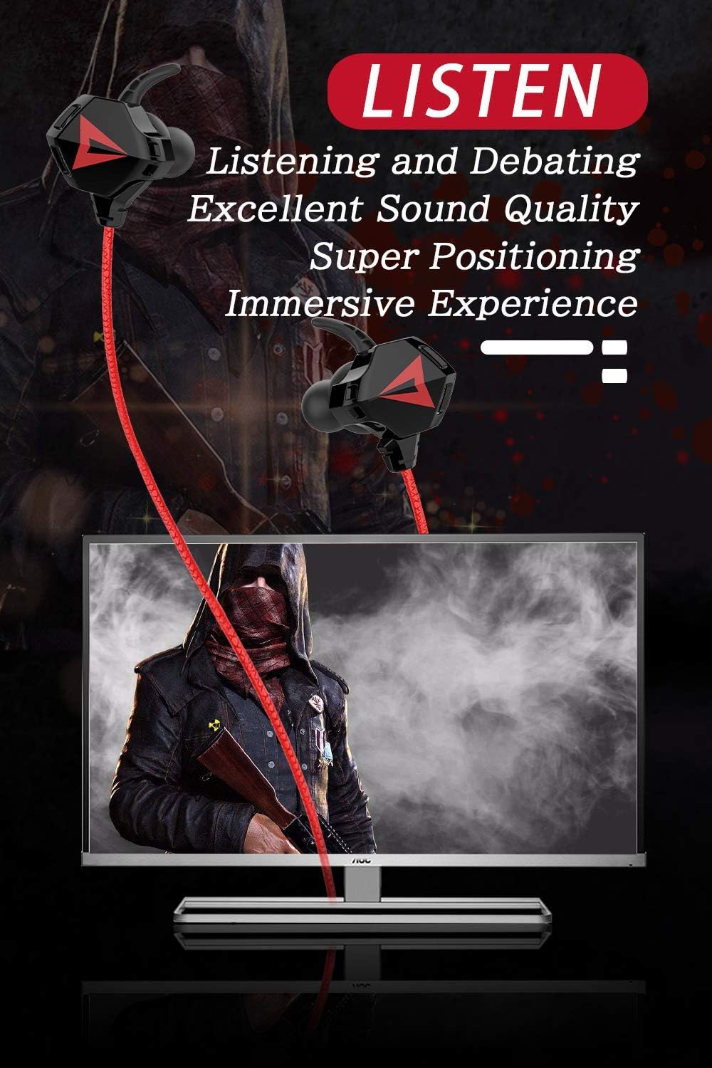 KASOTT Battle Buds Pro in-Ear Gaming Headset with Dual Microphone, Mute and Volume Control, Wired Earphones for Mobile Gaming, Nintendo Switch, Xbox One, PS, PC (New-Black)