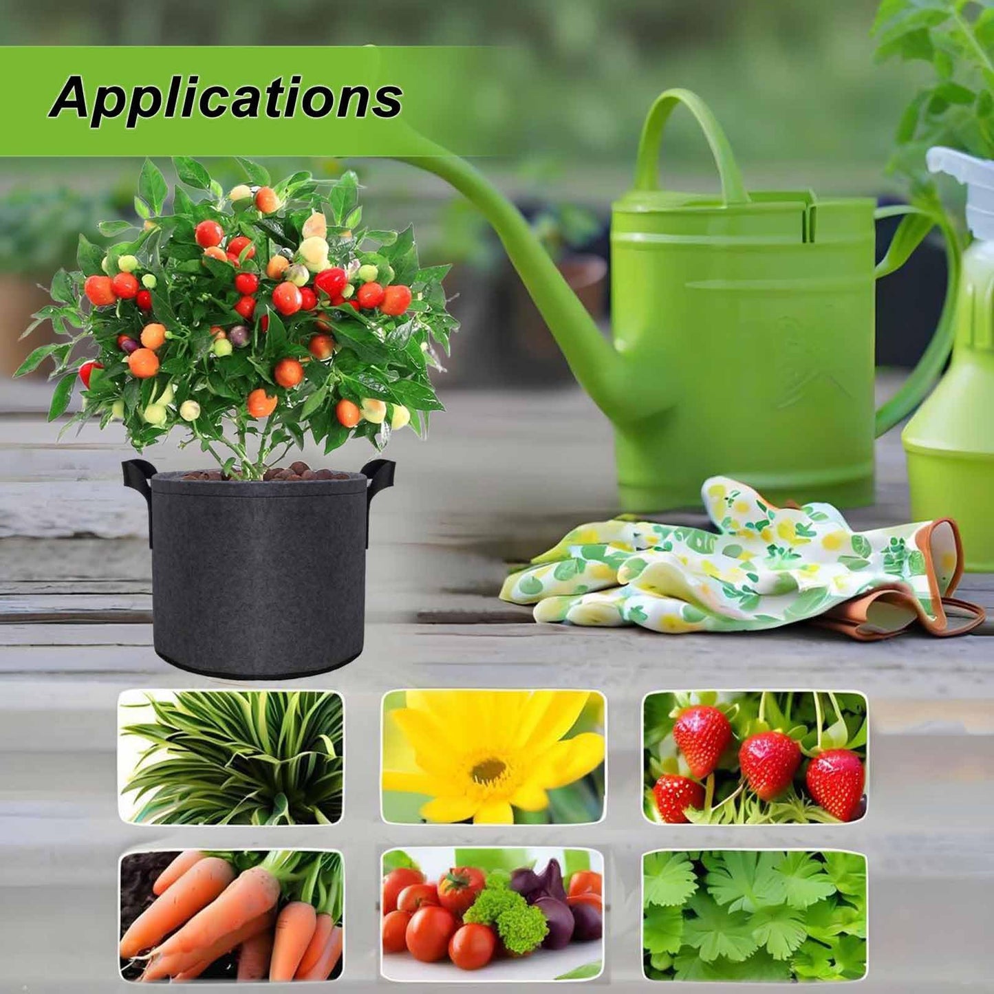 5 Pack 15 Gallon Extra Large Grow Bags -Thickened Non-Woven Fabric Plant Pots for Fruit Trees, Shrubs, Vegetables & Big Plants -Sturdy Nylon Handles Reusable Outdoor Indoor bucket planter container