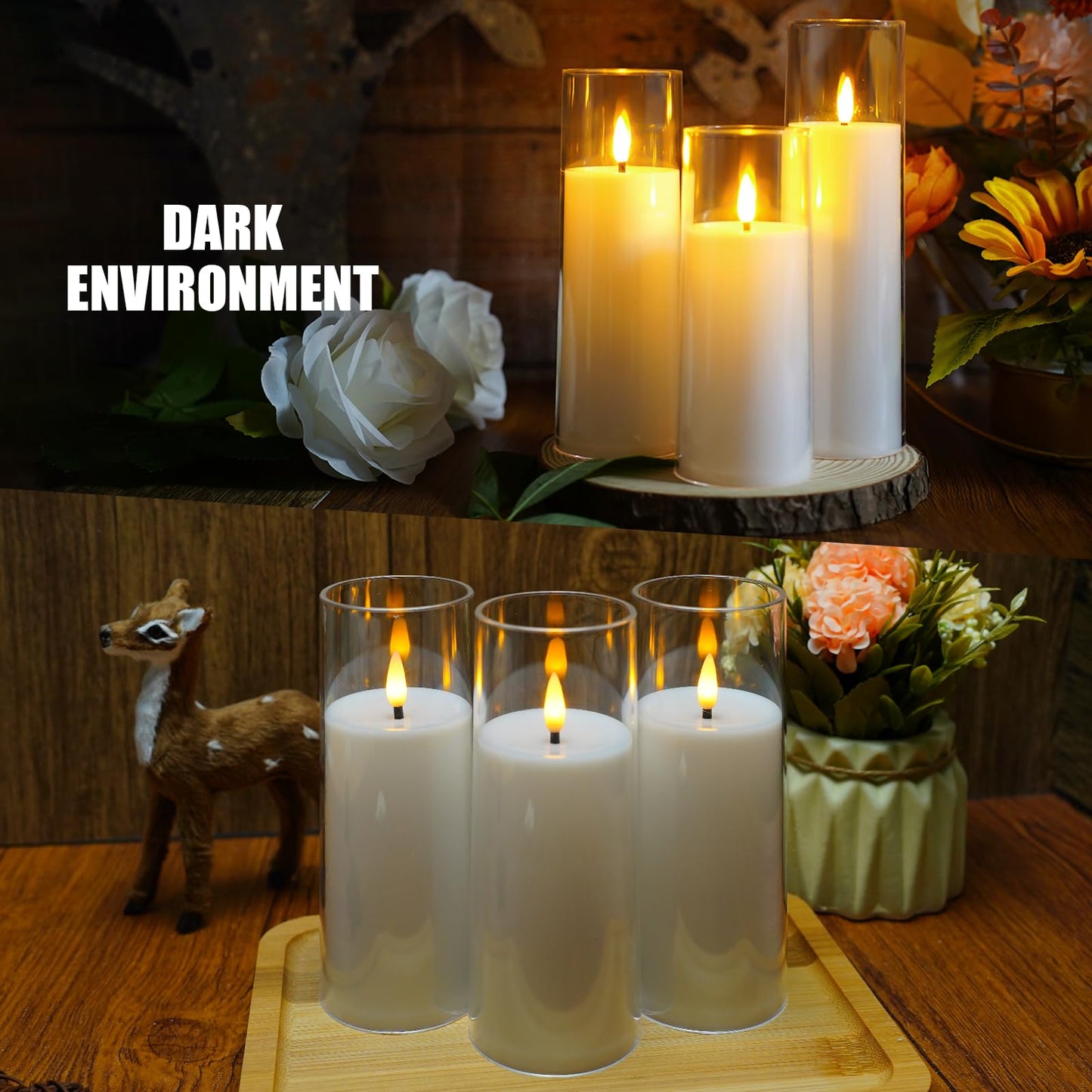 kakoya Flickering Flameless Candles Battery Operated with Remote and 2/4/6/8 H Timer Plexiglass Led Pillar Candles Pack of 9 (D2.3"xH 6"7"8")with Realistic Moving Wick Candles for Home Decor(White)