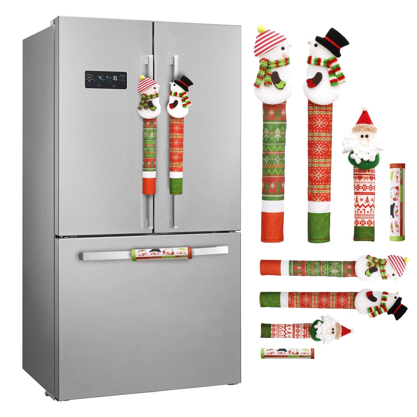 GUDELAK Christmas Refrigerator Handle Covers Set of 4, 3D Snowman Decor Fridge Door Handle Cover Washable, Christmas Fridge Handle Covers Kitchen Decor for Kitchen Christmas Decorations