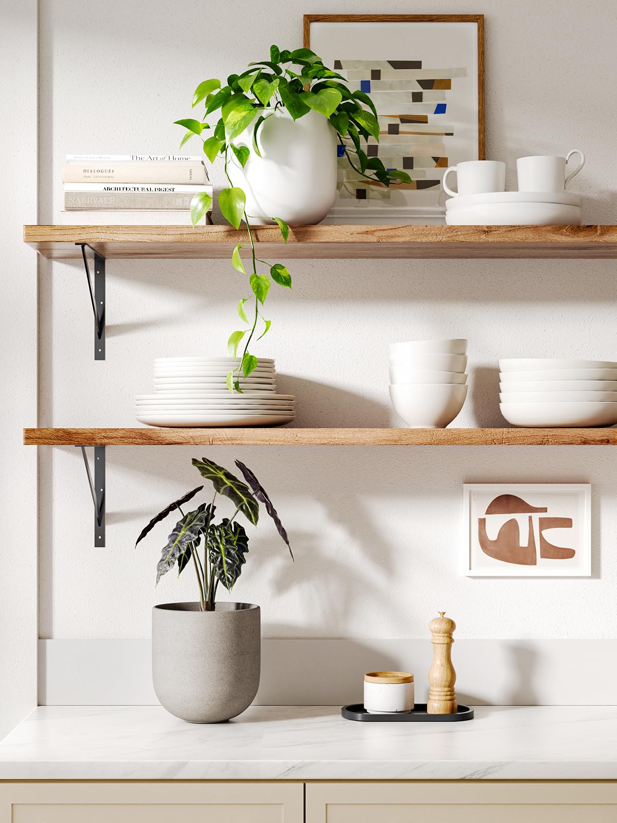 LE TAUCI 6 Inch Plant Pot, Ceramic Planter for Herbs & Small Houseplants, Tabletop Indoor Pot for Shelf, Desk and Windowsill, Small Planter with Drainage Hole & Rubber Plug, Neutral Gray