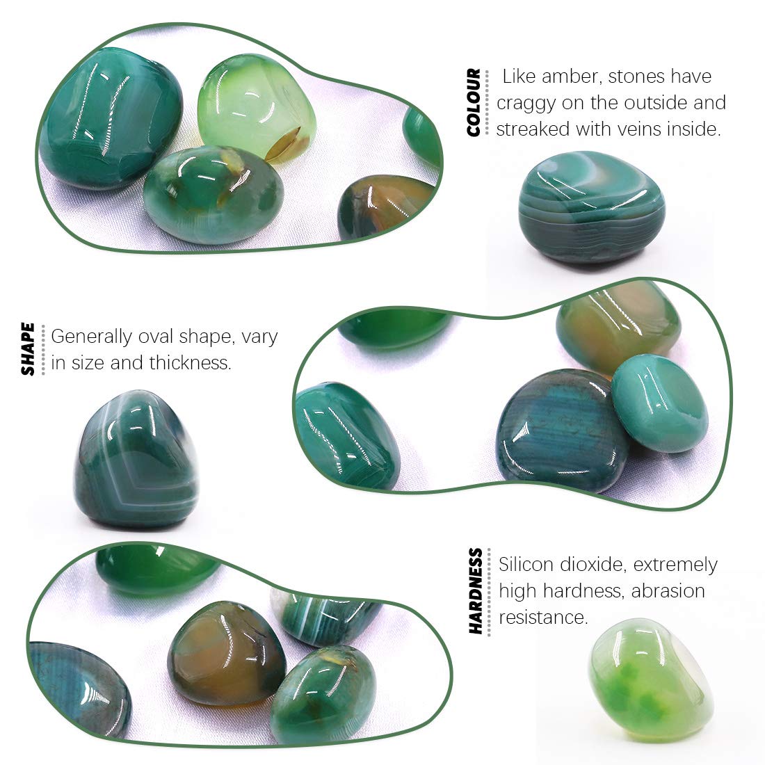 Hilitchi Green Agate Stone Tumbled Stones for Plants Cacti & Succulents Bedding, Vase Filler, Landscape Bottom Decoration (About 1lb(455g)/Bag)