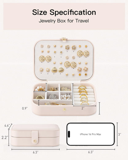 VLANDO Travel Jewelry Case, PU Leather Travel Jewelry Box with Earring Holder, Portable Display Small Jewelry Box for Mothers Day Women Girls Gift - Pink