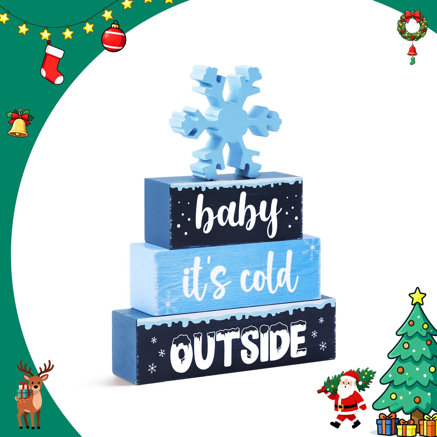 4 Pcs Christmas Wooden Tiered Tray Decor, Snowflake Baby It's Cold Outside Christmas Decorations Gifts for Home, Winter Table Centerpiece for Xmas Party Kitchen Office
