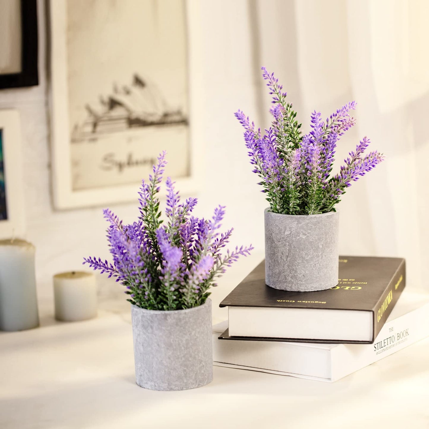 CADNLY Artificial Lavender Plant in Pots - Faux Lavender Flowers Decor – Fake Flowers Purple Decor Plant Potted Bathroom Bedroom Kitchen Farmhouse Home 2 Pack
