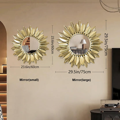 HEBOIX 24" Gold Sunburst Decorative Wall Mirror – Handmade Flower Design, Luxury Round Accent Mirror Boho Wall Decor for Bedroom,Entryway, Dining Room & Kitchen