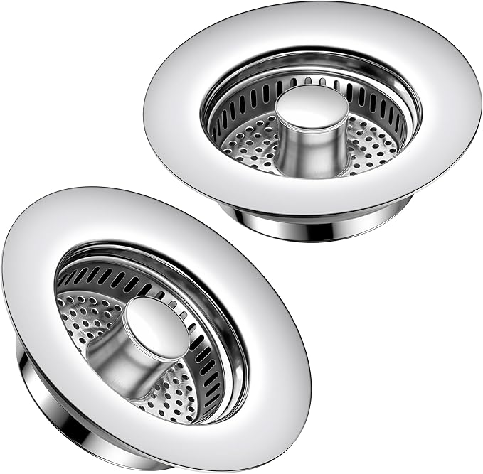 Kitchen Sink Drain Strainer 2 Pack, 304 Stainless Steel Pop Up Sink Stopper