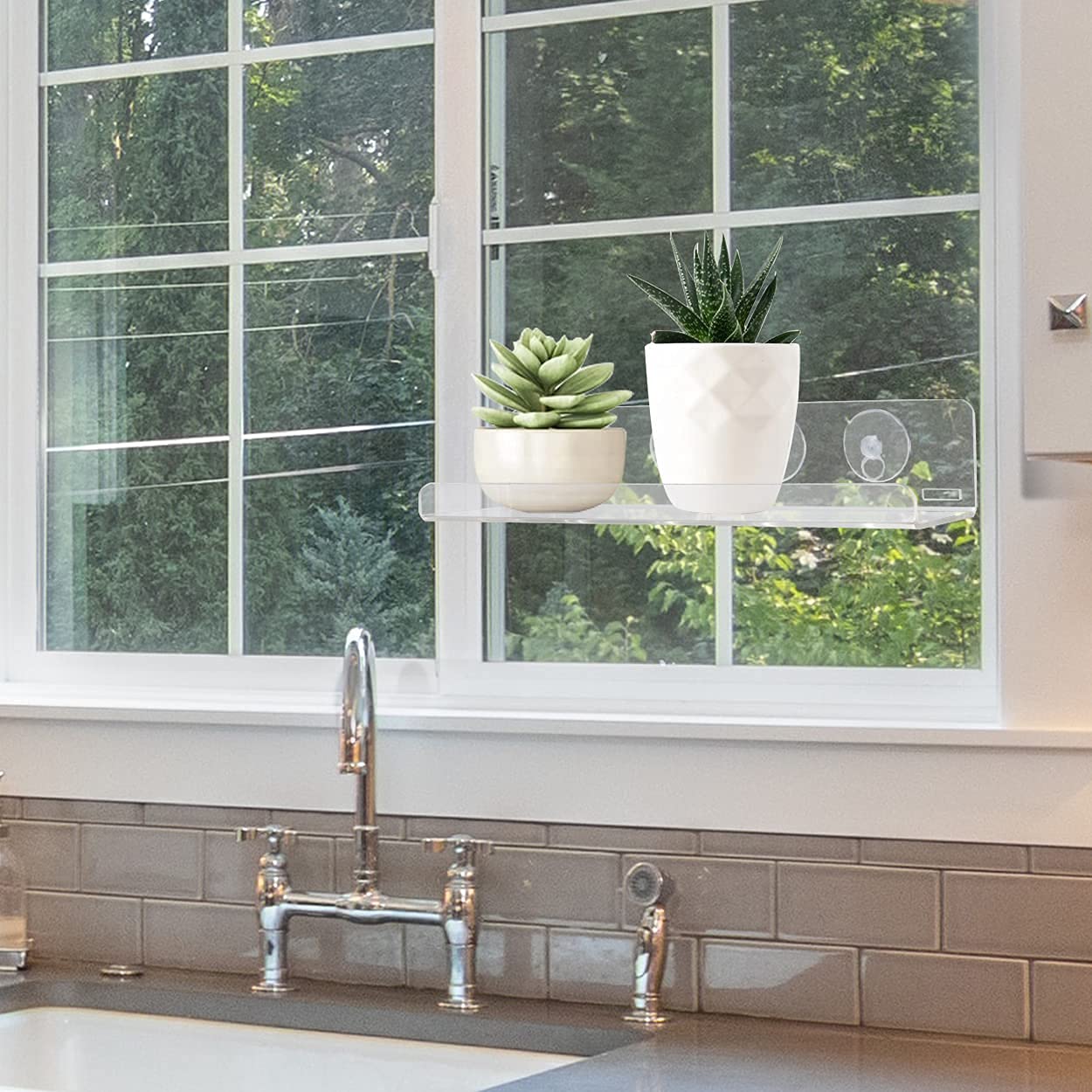 Sumerflos 2 Pack Window Shelves for Plants, Clear Acrylic Suction Cup Shelf, Window Sill Extender Floating Shelves for Indoor Plant, Flowers, Succulents, Seed Starter Pots