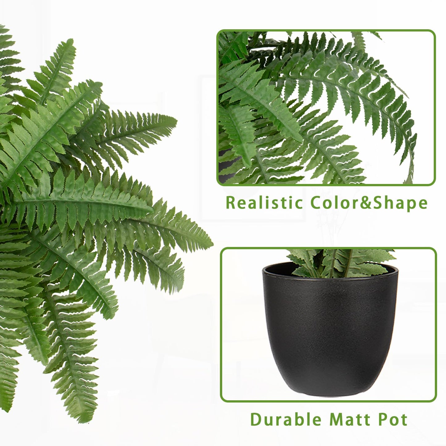 Fake Fern Potted Plant Artificial Boston Ferns in Pot 35 Leaves for Outdoors & Indoor Faux Fern Bush Plant 20inch for Patio Garden Farmhouse Windowsill Office Living Room Decoration Home Decor