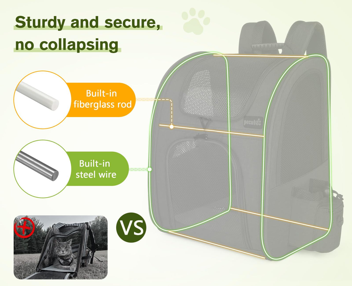 pecute Cat Carrier Dog Backpack, Portable Breathable Cat Backpack with Front Opening, Mesh Window and Pockets, Airy Space Great For Carrying Puppy Dogs Cats to Travel, Black