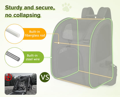 pecute Cat Carrier Dog Backpack, Portable Breathable Cat Backpack with Front Opening, Mesh Window and Pockets, Airy Space Great For Carrying Puppy Dogs Cats to Travel, Black