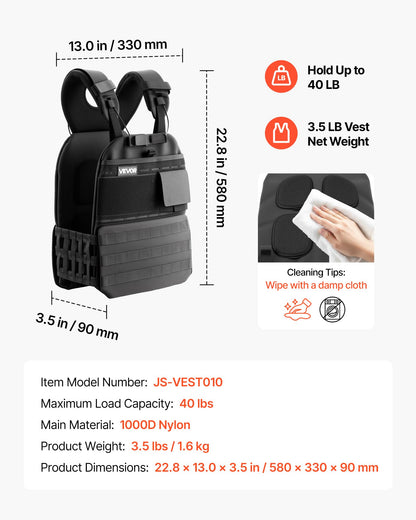 VEVOR Weighted Vest, Body Weight Vest with Shoulder Pad, and Reflective Stripe, Exercise Set for Men Women, Workout Equipment for Strength Training, Running, Jogging, Fitness, Muscle Building