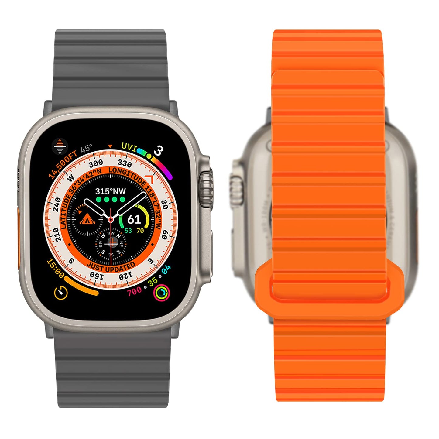 Tasikar Compatible with Apple Watch Strap 49mm 46mm 45mm 44mm 42mm Thin Silicone Magnetic Loop Replacement Bands [Double Sided Wearable] for Apple Watch Ultra Series 10 9 8 7 6 5 4 3 SE - Grey Orange