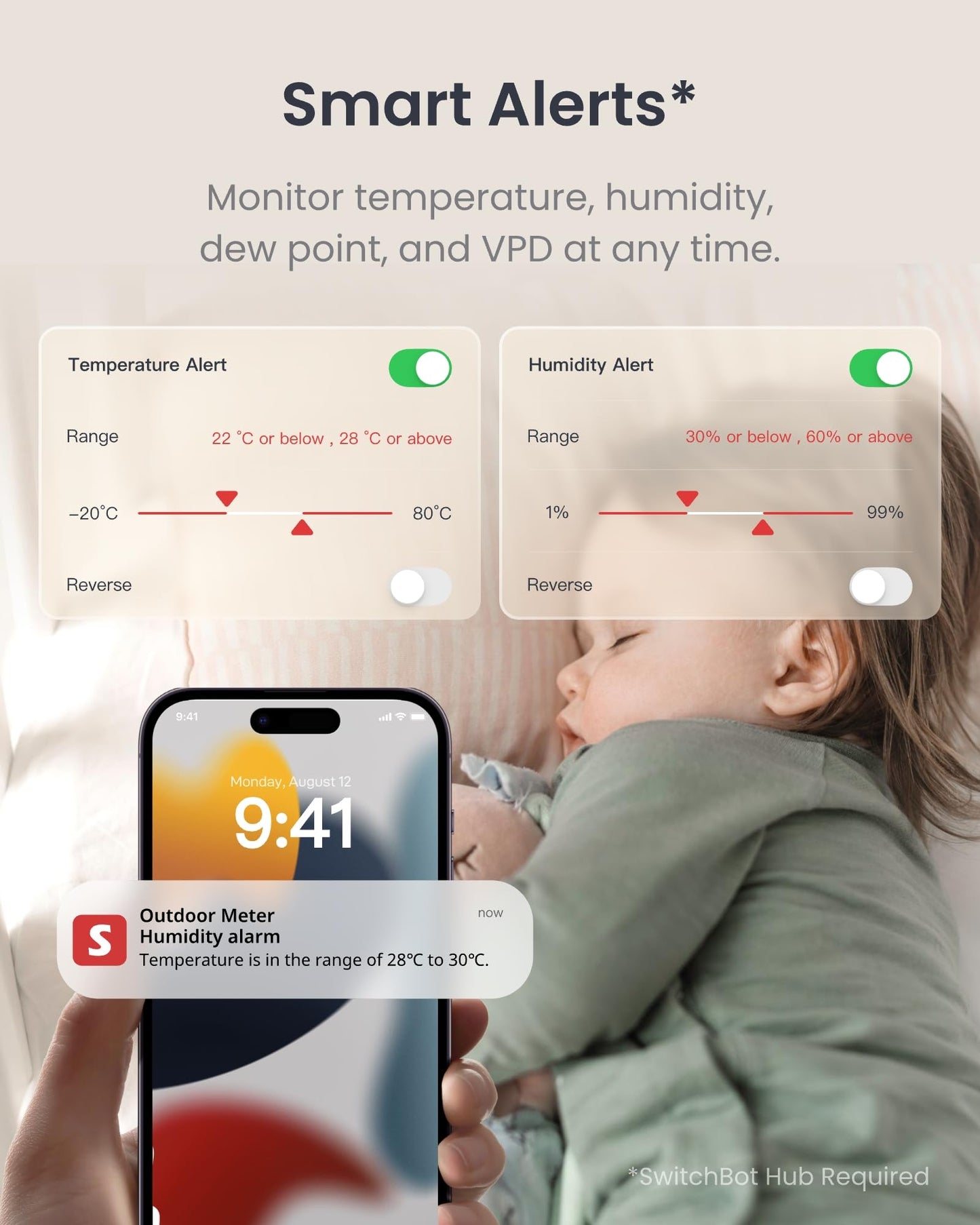 SwitchBot IP65 Indoor Outdoor Hygrometer Thermometer Wireless, 100m Bluetooth Range, Refrigerator Thermometer, Dewpoint/VPD/Absolute Humidity Sensor, Free Data Storage Export, 2 Years Battery Life