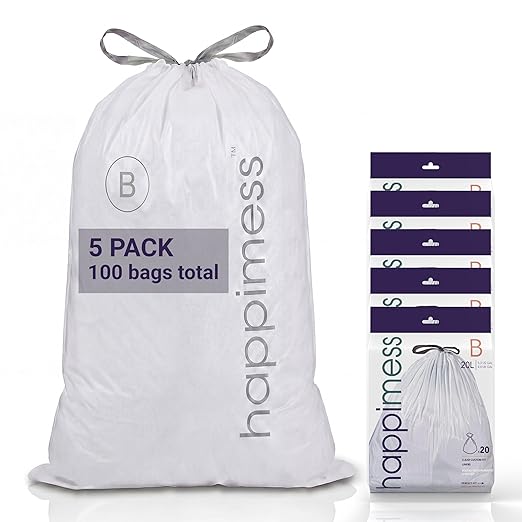 happimess 5.3 Gallon Drawstring Trash Bags, Heavy Duty LDPE Liners