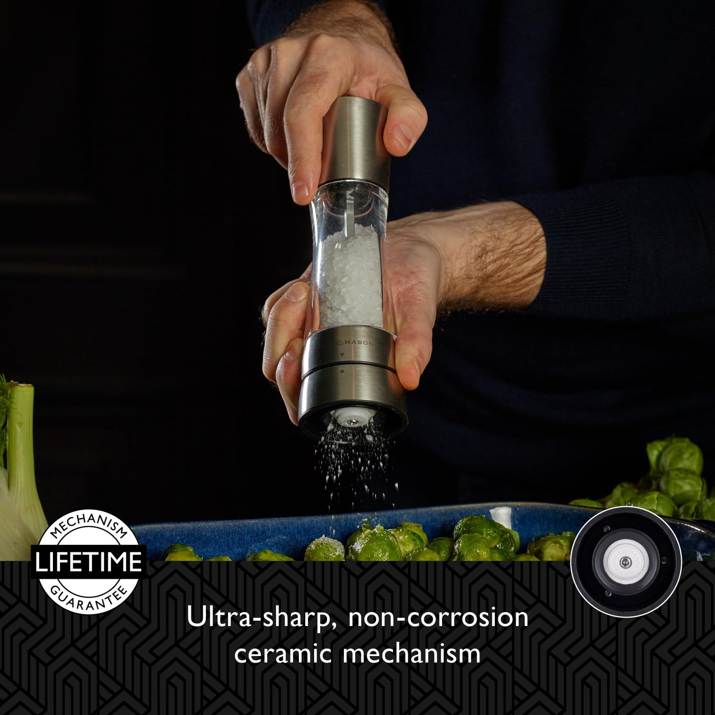 Cole & Mason Derwent Salt and Pepper Mills, Adjustable Grind Settings, Gourmet Precision+, Stainless Steel/Acrylic, 190 mm, Gift Set, Includes 2 x Salt and Pepper Grinders