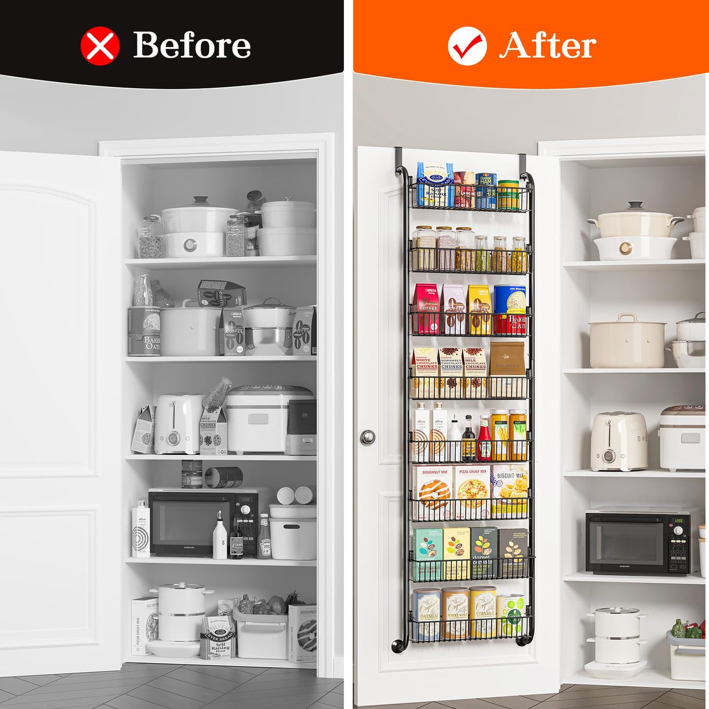 MIAOLI Over The Door Pantry Organizers and Storage, 6-Tier Spice Rack, Home & Kitchen Storage Shelves for Cabinet, Large Capacity Hanging Seasoning Organizer, Laundry Room Organization, Black
