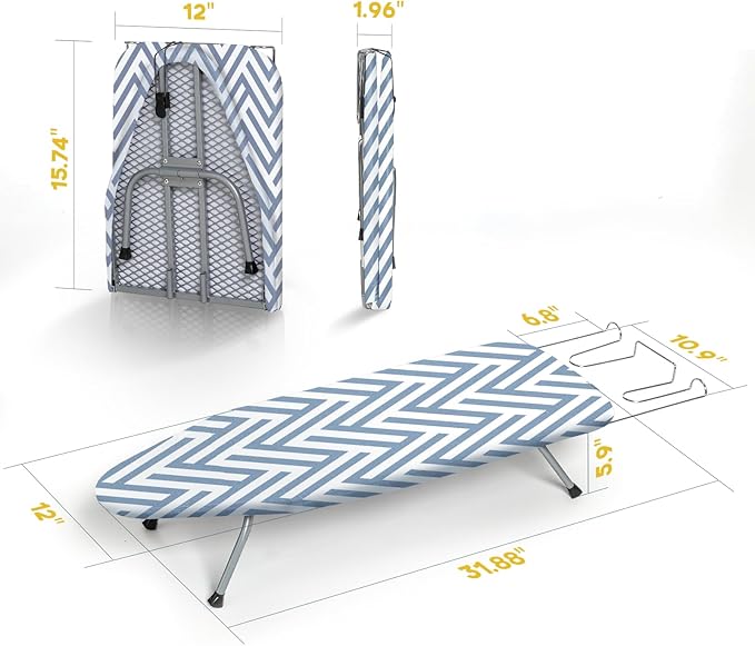 Small Tabletop Ironing Board Foldable, RAINHOL Steel Mesh Portable Iron Board