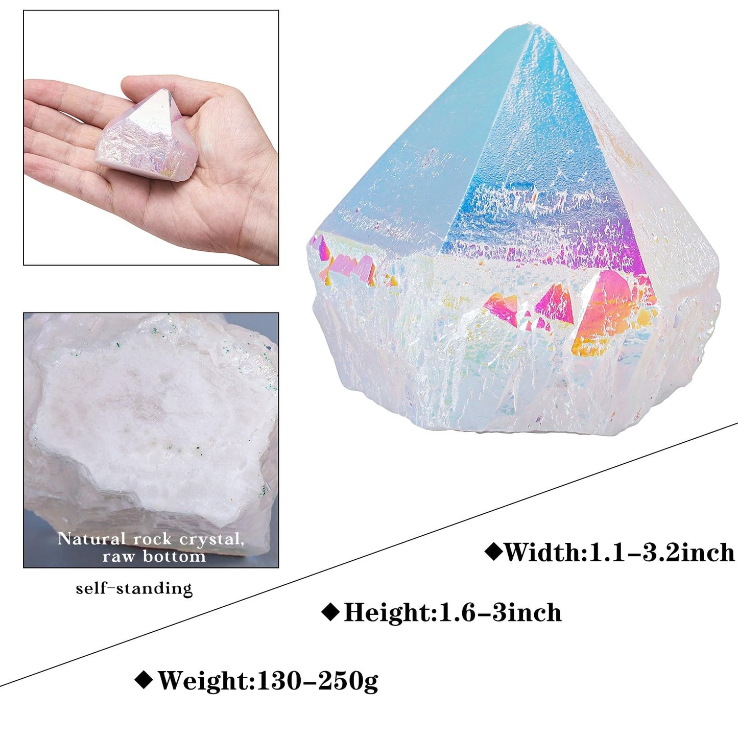 TUMBEELLUWA Titanium Coated White AB Crystal Cluster, Angel Aura Quartz Decorative Rock Geode Mineral Specimen for Home Shelf