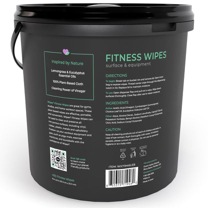 Wipex Yoga Mat Cleaner Wipes - Plant-Based Lemongrass, Eucalyptus & Vinegar Wipes for Gym & Fitness Equipment & All Purpose Gym Cleaning - Safe for Peloton Bikes & Treadmills - 400 Count