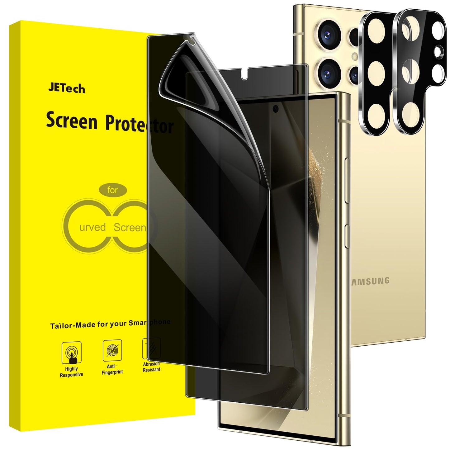 JETech Privacy Screen Protector for Samsung Galaxy S23 5G 6.1-Inch with Camera Lens Protector, Anti-Spy Tempered Glass Film, Fingerprint ID Compatible, 2-Pack Each