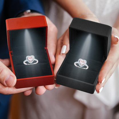 Jinlaili Ring Box with LED Light, Velvet Ring Box, Jewellery Gift Boxes, Decorative Ring Box, Heart Ring Box for Engagement Proposal Wedding Christmas (Red 2)