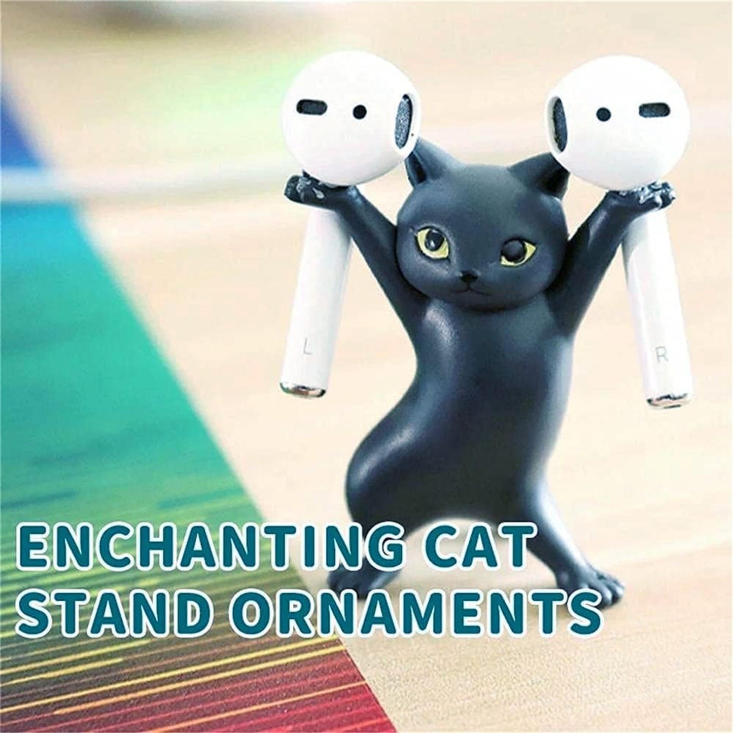 Cute Stuff Home Decor Fun Kitty Decoration for Desk Shelf Magnetic Dance Cat Airpod Holder Headphone Earbuds Holder for Apple AirPods 1& 2 3 Pro, Unique Birthday Bday Gifts Ideas (Black)