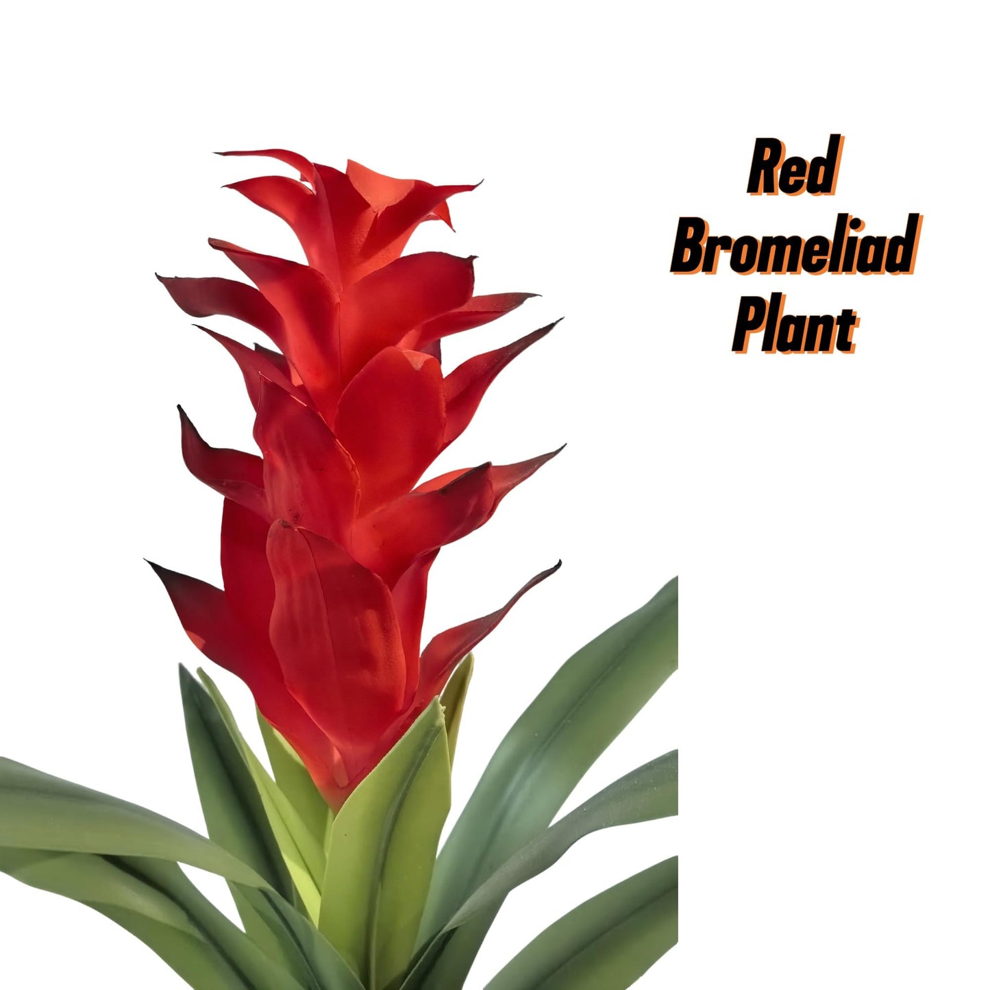 LNGODEHO 16'' Artificail Bromeliad Plant Greenery Hand Touch Leaf Flower in Pot for Indoor Outdoor Patio Garden Home Décor (Red)
