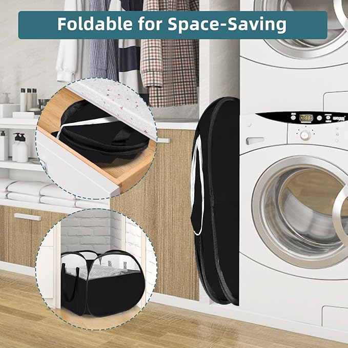2 Pack Collapsible Laundry Baskets, 90L Large Foldable Laundry Basket, Pop Up