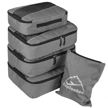 5pc Packing Cubes Set Large Travel Luggage Organizer 4 Cubes 1 Laundry Pouch Bag - Grey - Medium