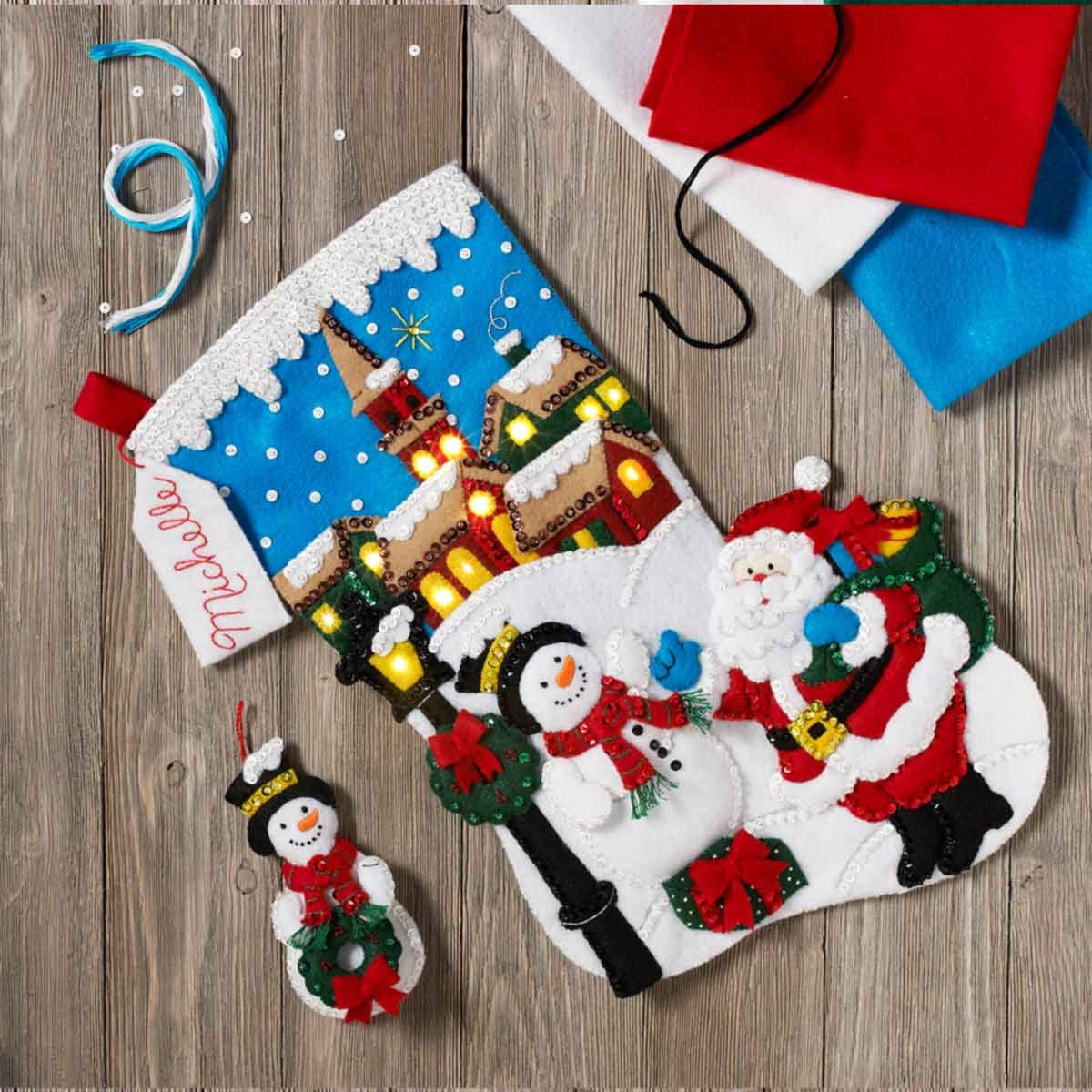 Bucilla 18-Inch Christmas Stocking Felt Appliqué Kit, 86818 Christmas Village