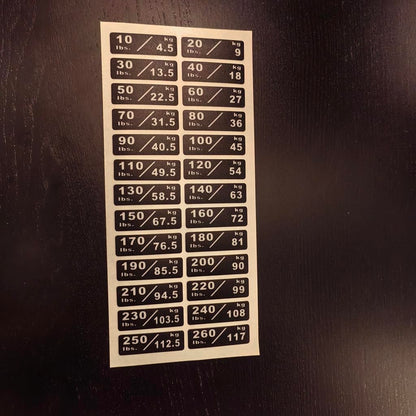 10-260lbs/4.5-117kg Weight Stack Labels Custom Weight Plate Stickers Gym Equipment Sticker Fitness Equipment Stickers