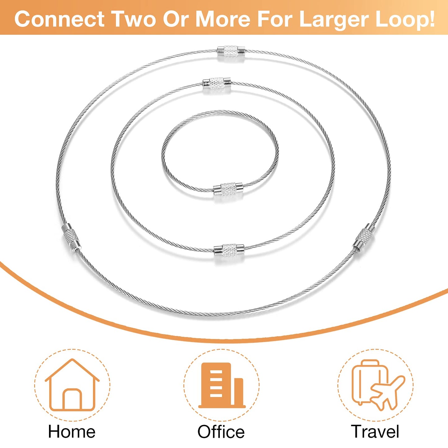 Hotop 150 Pcs Wire Keychain Cable Bulk Stainless Steel Key Rings Loop Wire Cable Braided Steel Keychain(4 Inch,Silver)
