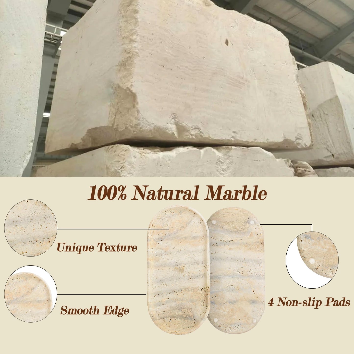 YMXYJM Genuine Real Natural Marble Tray for Bathroom, Luxury Ultra White Travertine Stone Vanity Tray, Decorative Oval Trays for Countertop Storage, Vanity, Dresser, Kitchen, Home Decor, 11.9"*5.8"