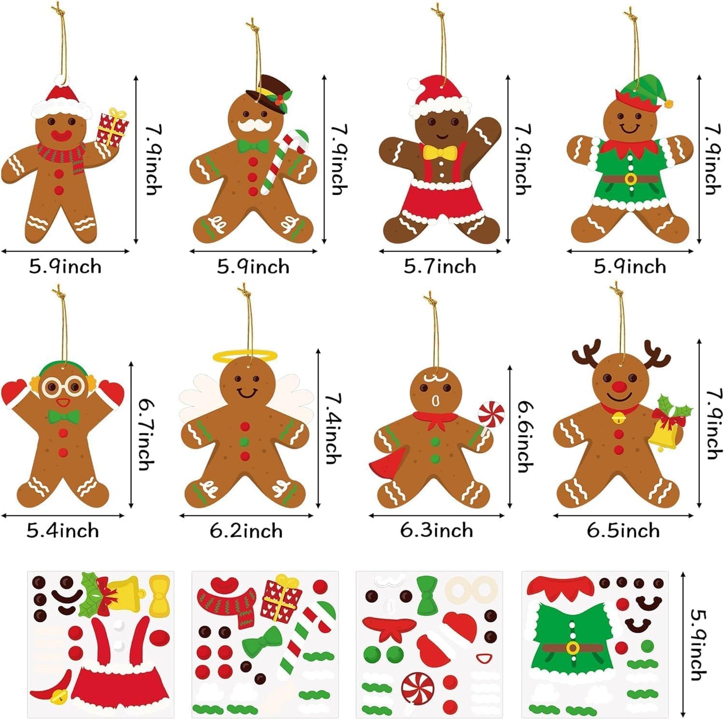 Haooryx 61PCS Xmas Gingerbread Craft for Kids Arts and Crafts DIY Ornaments Make Your Own Xmas Gingerbread Man Sticker Tree Home Decor