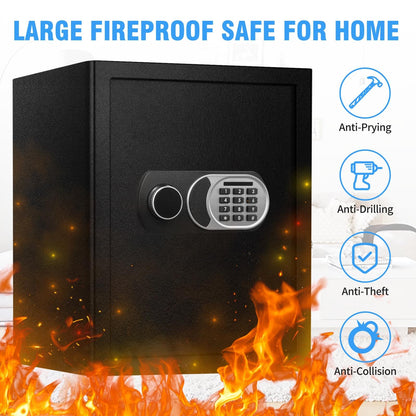 2.5 Cubic Feet Home Safe, Fireproof Waterproof Anti-Theft Safety Box, Digital Keypad Lock with Smart Alert System, Spare Keys for Money Documents Storage