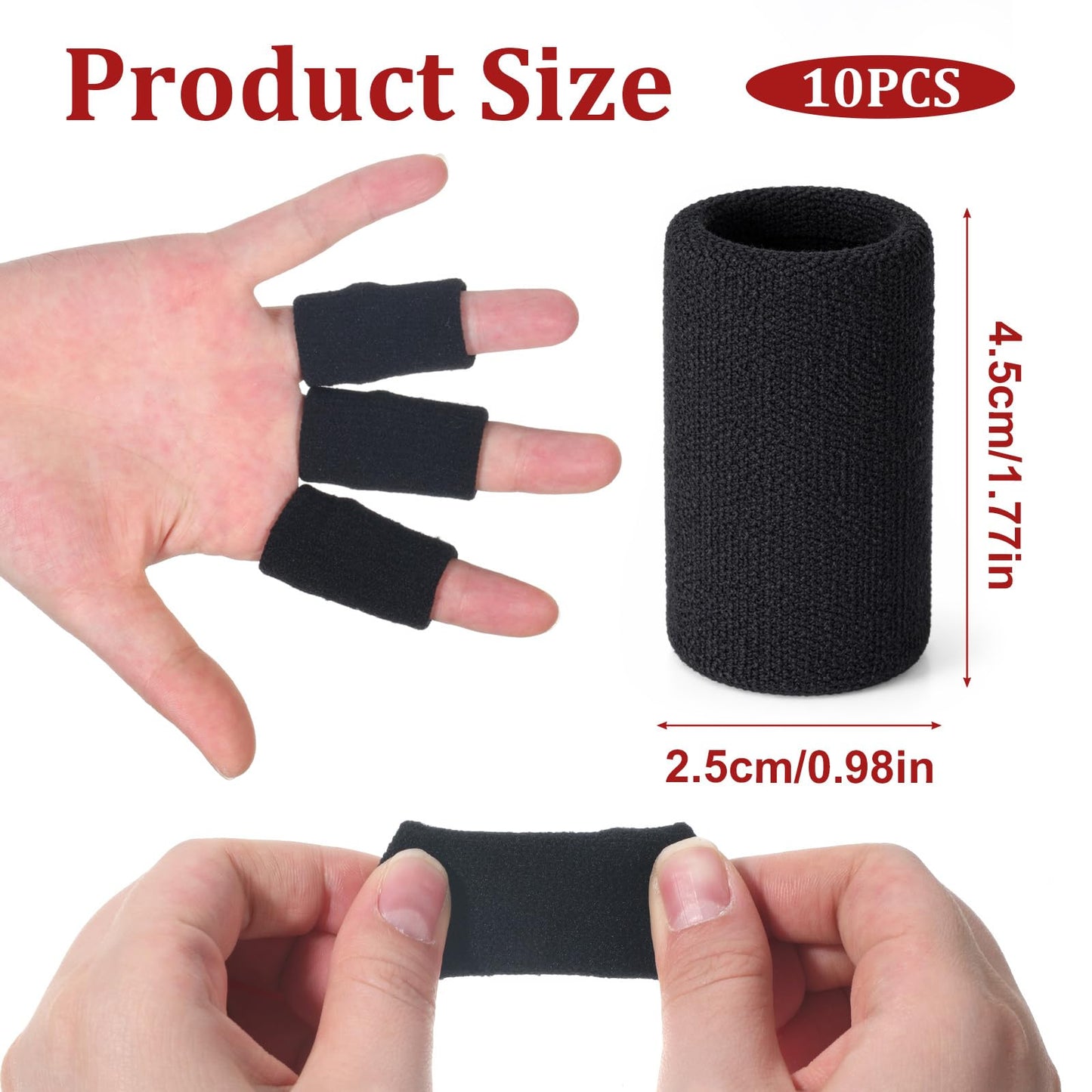 10 Pcs Black Finger Sleeves, Elastic Finger Compression Sleeves, Breathable Fingers Support Brace Thumb Splint for Basketball Volleyball Relieving Pain Arthritis