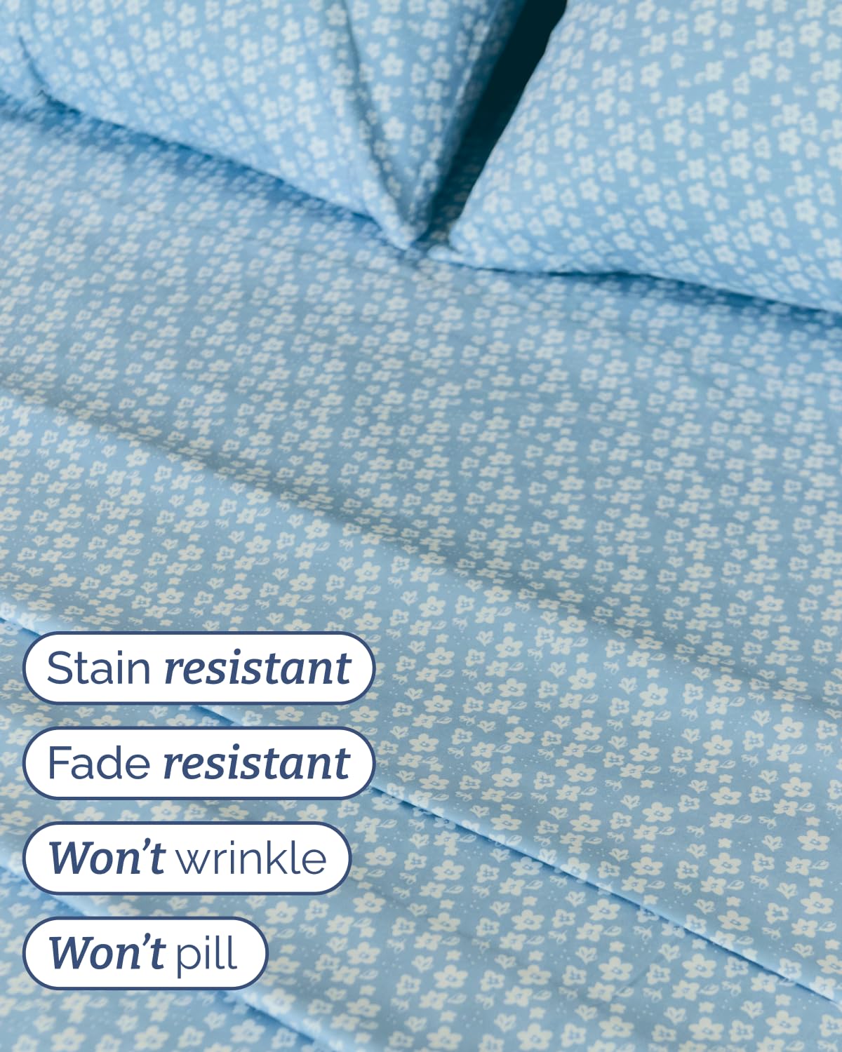 Floral Sheets - Blue Floral Bed Sheet Set - 1 Flat, 1 Fitted & 1 Pillowcase w/ Deep Pockets - Comfy, Wrinkle & Fade Free - Boho Botanical Bedding - Ultra-Soft, Breathable and Cooling - Twin Size Set