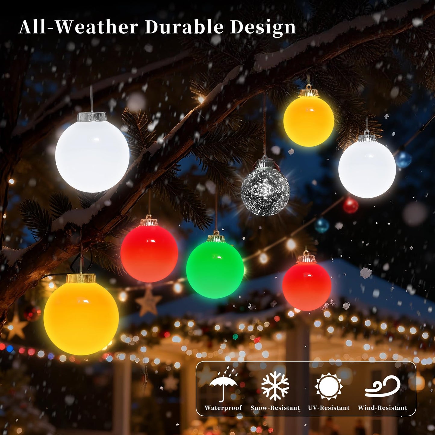 Lanpn 4 Pcs 5" Outdoor LED Ornament, Large Christmas Battery Powered Ball Lights, Xmas Tree Sphere Bulb Decor with Dark Sensor, Christmas Lighted Ornaments for Lawn Garden Yard Patio, Red