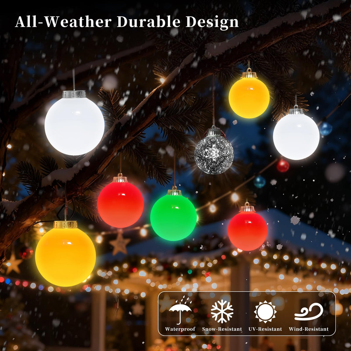 Lanpn 4 Pcs 6" Outdoor LED Ornament, Large Christmas Battery Powered Ball Lights, Xmas Tree Sphere Bulb Decor with Dark Sensor, Christmas Lighted Ornaments for Lawn Garden Yard Patio, Green